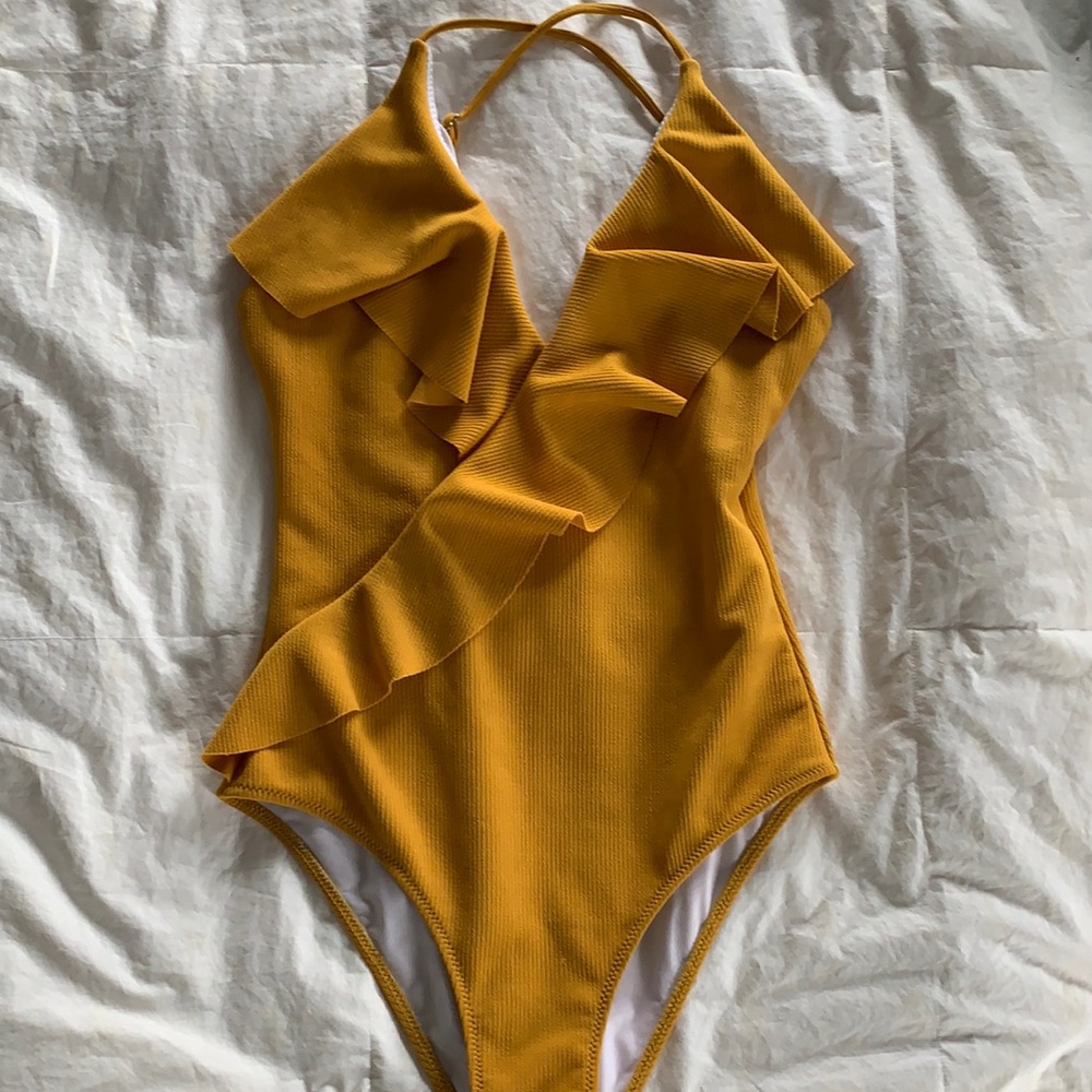 Mustard colored full body swim suit